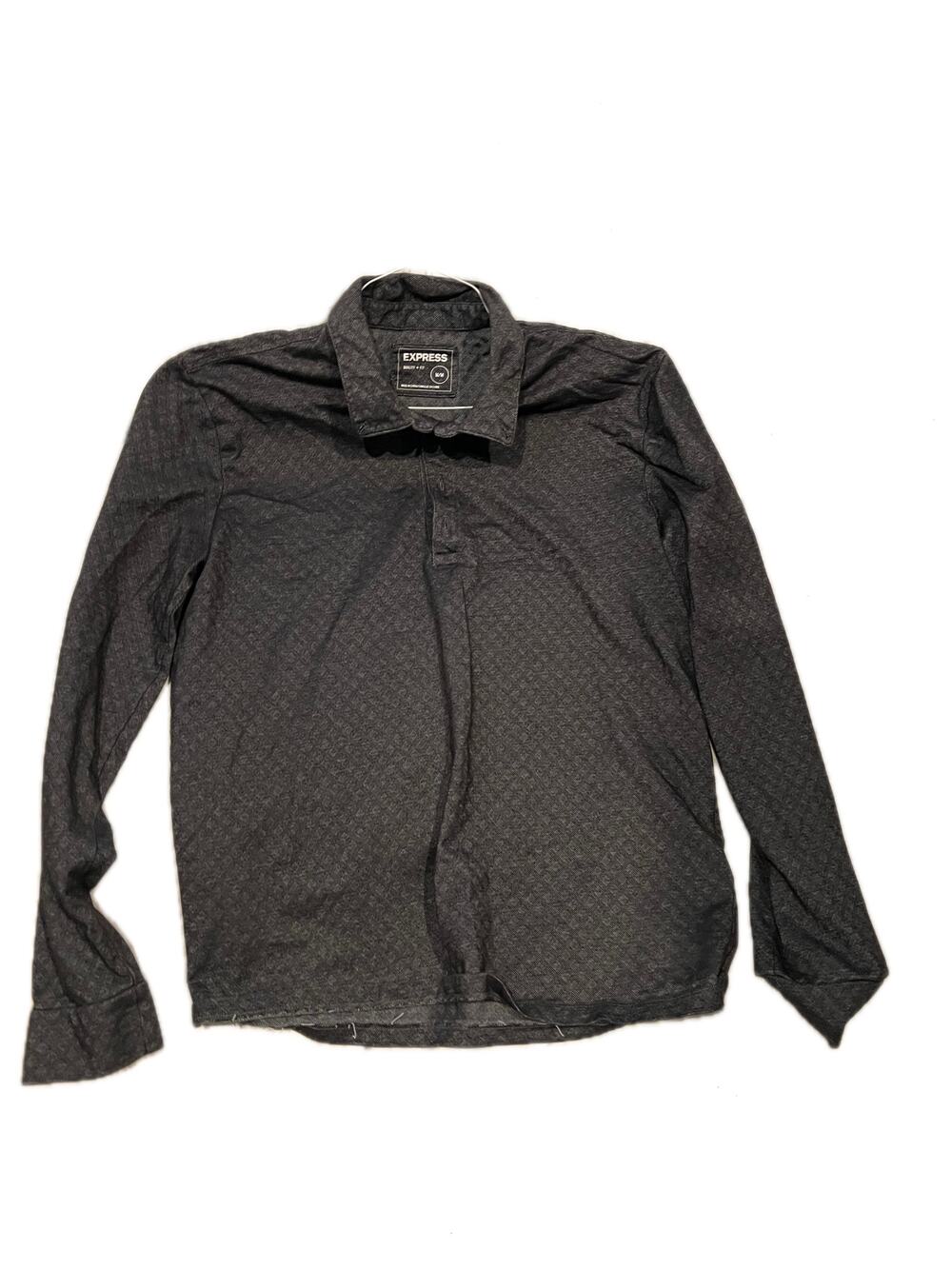 Express Gray Black Long Sleeve Button Up Shirt Mens Med